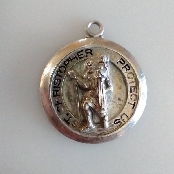 Vintage Catholic Sterling Silver St Christopher 3D Medal Hayward