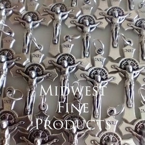 Silver Plated St Benedict Crucifix Cross Medals - Catholic Lot of 25