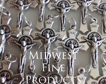 Catholic Bulk Wholesale Lot of 50 x Silver Plated St Benedict Crucifix Cross Religious Medals