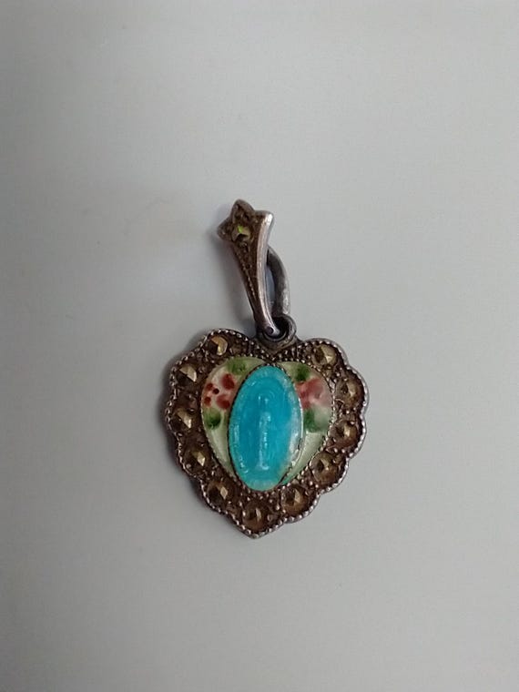 Vintage Catholic Sterling Silver Floral Enamel Miraculous Medal Religious Medal