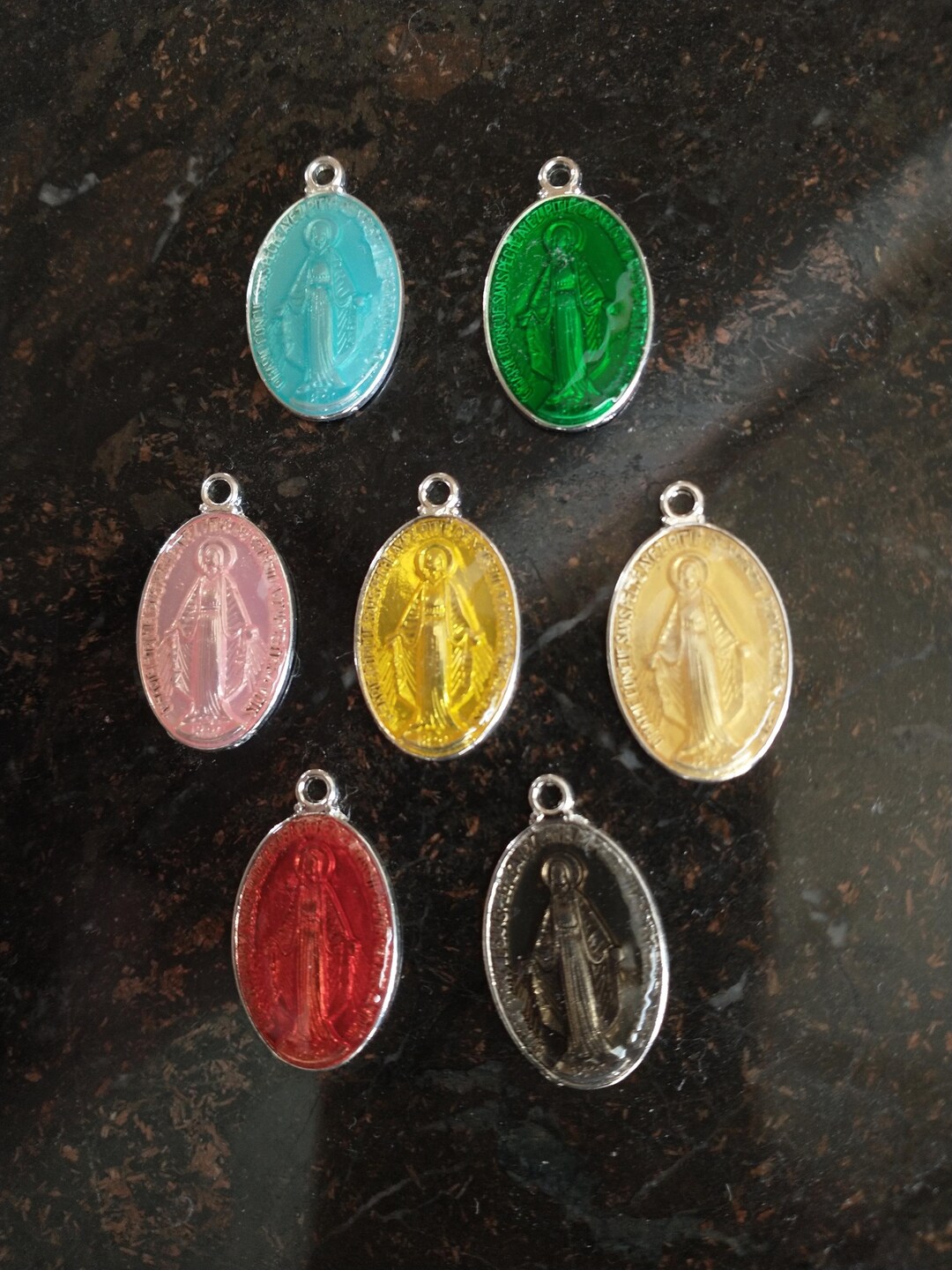 Catholic Lot Small Enamel Medals Miraculous Medal Mary Silver Tone ...