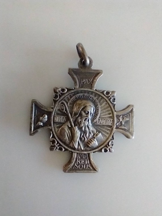 Vintage Catholic St Benedict Religious Medal Cross