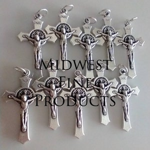 Catholic Bulk Wholesale Lot of 10 x Silver Plated St Benedict Crucifix Cross Religious Medals