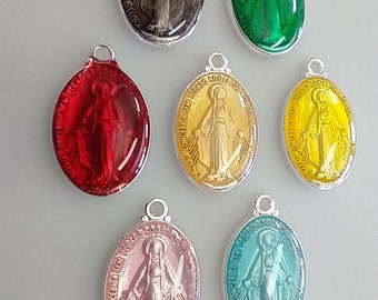Catholic Lot Small Enamel Medals Miraculous Medal Mary Silver Tone Various Colors as Shown All Included