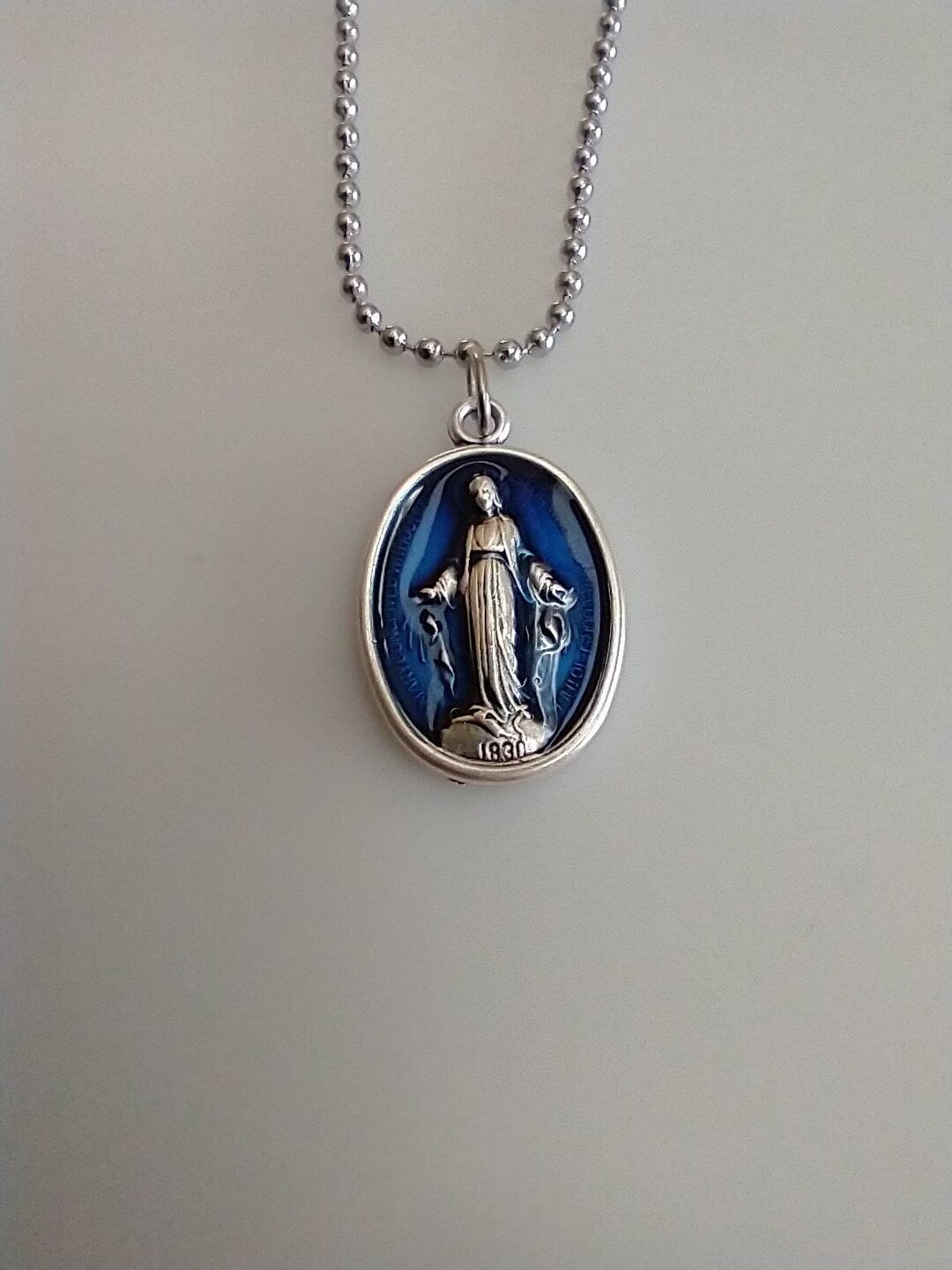 Catholic Blue Enamel 1" Miraculous Medal With Chain Necklace - Etsy
