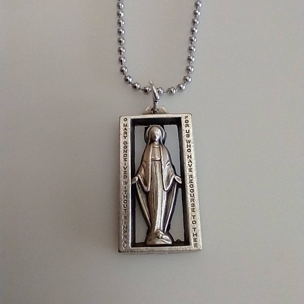 Catholic 1" Art Deco Miraculous Medal with Chain Necklace