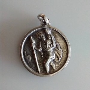 Vintage 800 Silver St Christopher Catholic Small Religious Medal