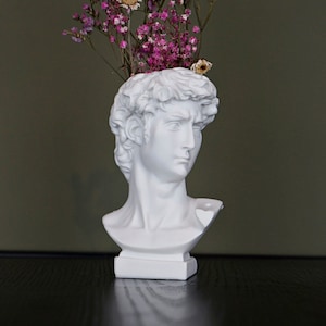 Human Head Sculpture "David Statue" Resin ∙ Height 16cm x Width 9cm ∙ Decorative Art Vase for Flowers ∙ Gift Idea