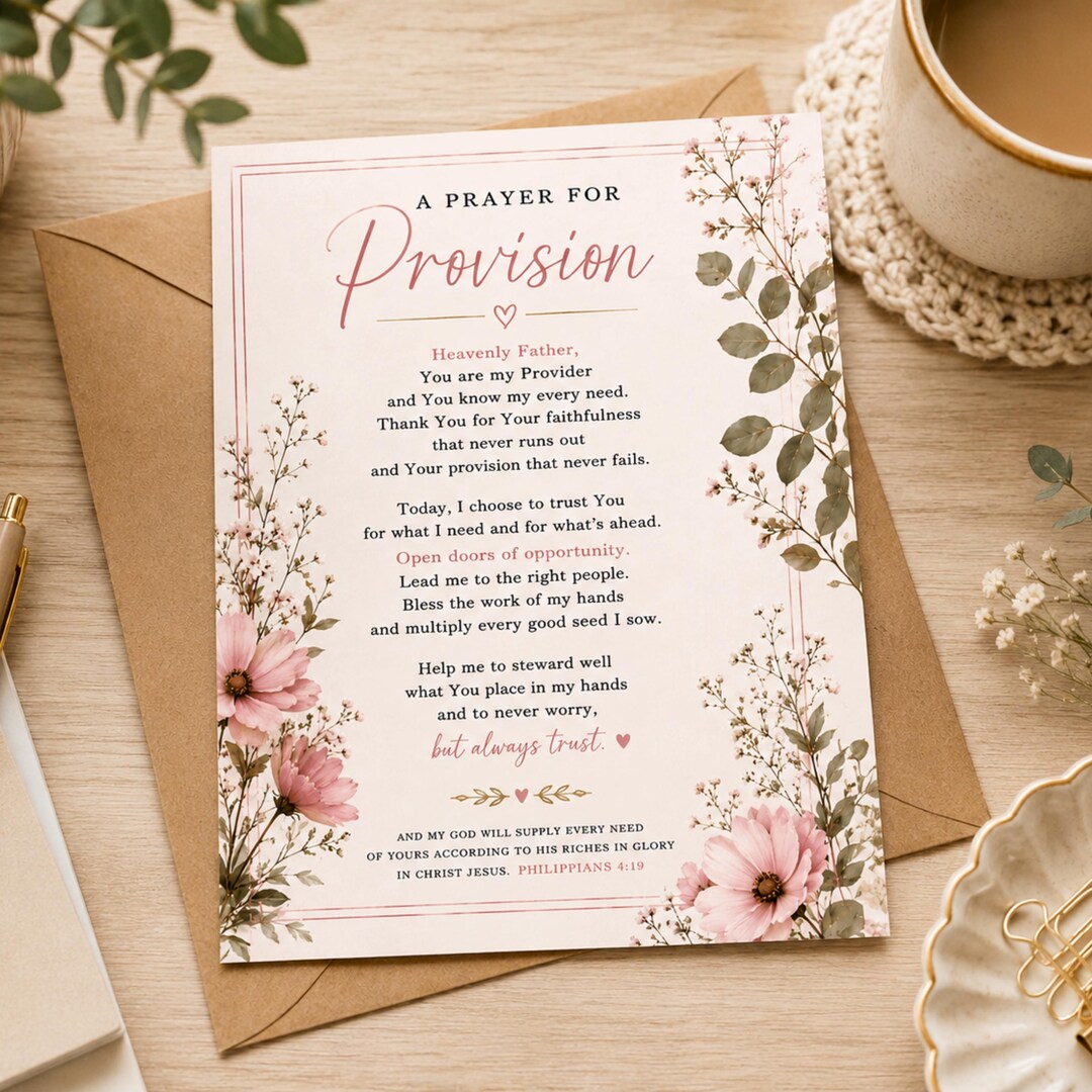 Scripture For Provision A Prayer for Provision Christian Printable Wall Art | Faith Keepsake ...