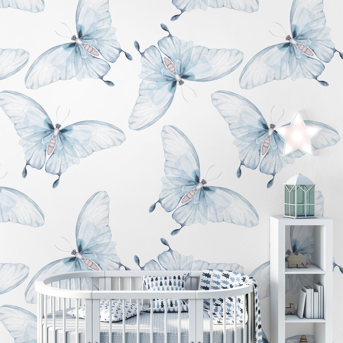 Butterfly Wallpaper Light Blue Peel and Stick Wallpaper | Etsy