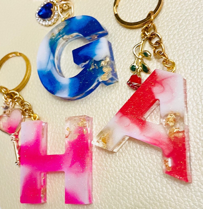 safety Custom Marble Resin Letter Personalized Initial Monog Keychain Sale item