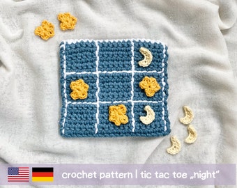 Häkelanleitung Tic Tac Toe „Good Night“ | Häkelanleitung Reisespiel | PDF in Deutsch, Englisch