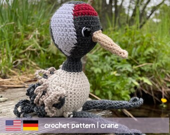 Häkelanleitung Amigurumi Vogel Kranich | Anleitung für Plüschtier | PDF Anleitung in Deutsch, Englisch