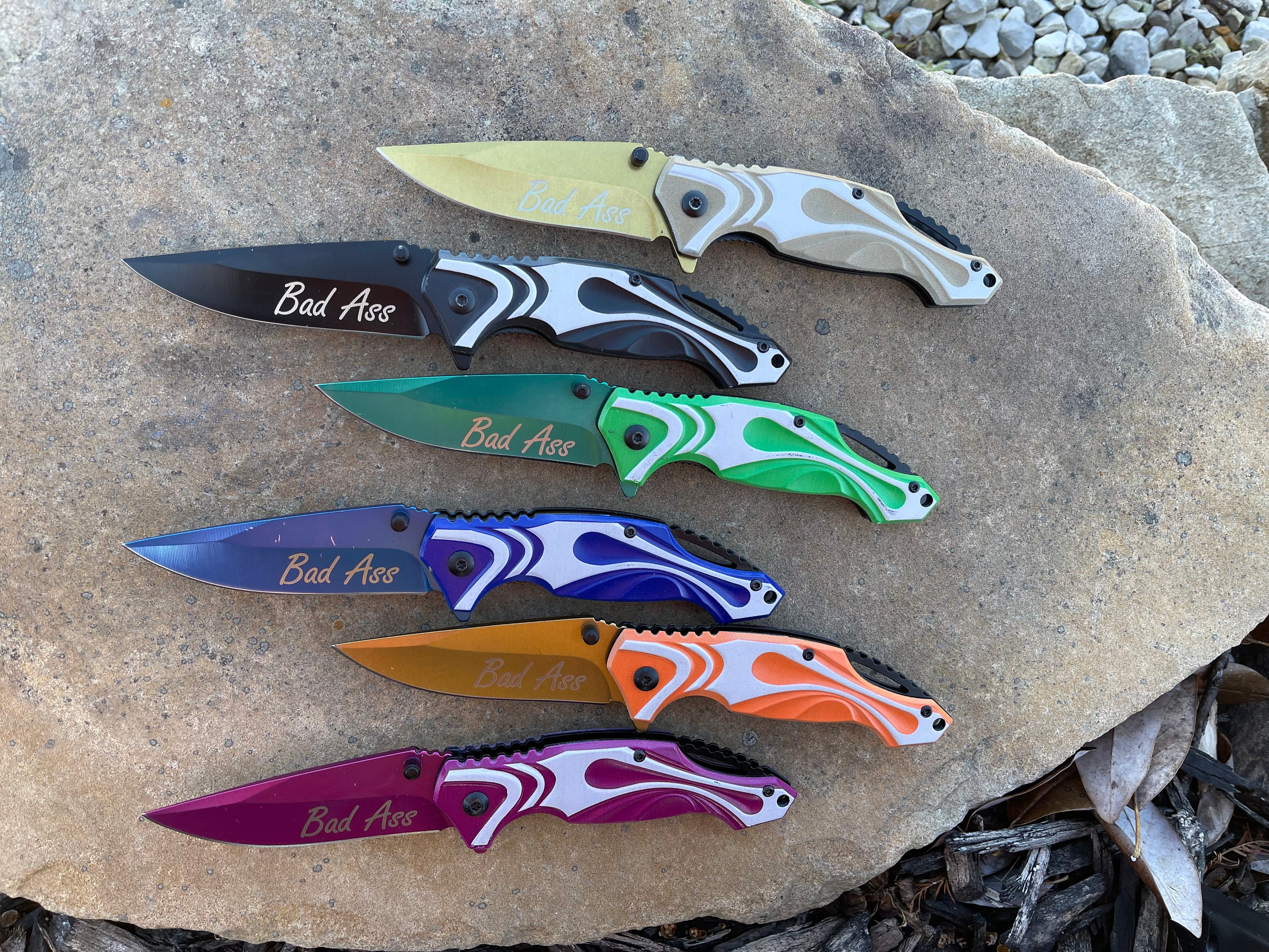 Guys Ladies Rainbow Multi Color All Metal Spring Assisted Pocket Knife 4.2  oz.
