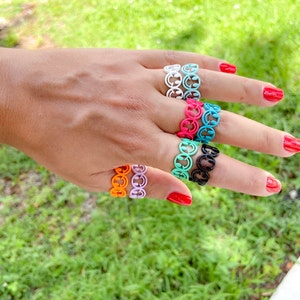 Pack of 8 Colorful Smiley Face Rings • Happy Face Rings • Adjustable back ring for women • Enamel Happy Face Ring • Retro colorful Ring