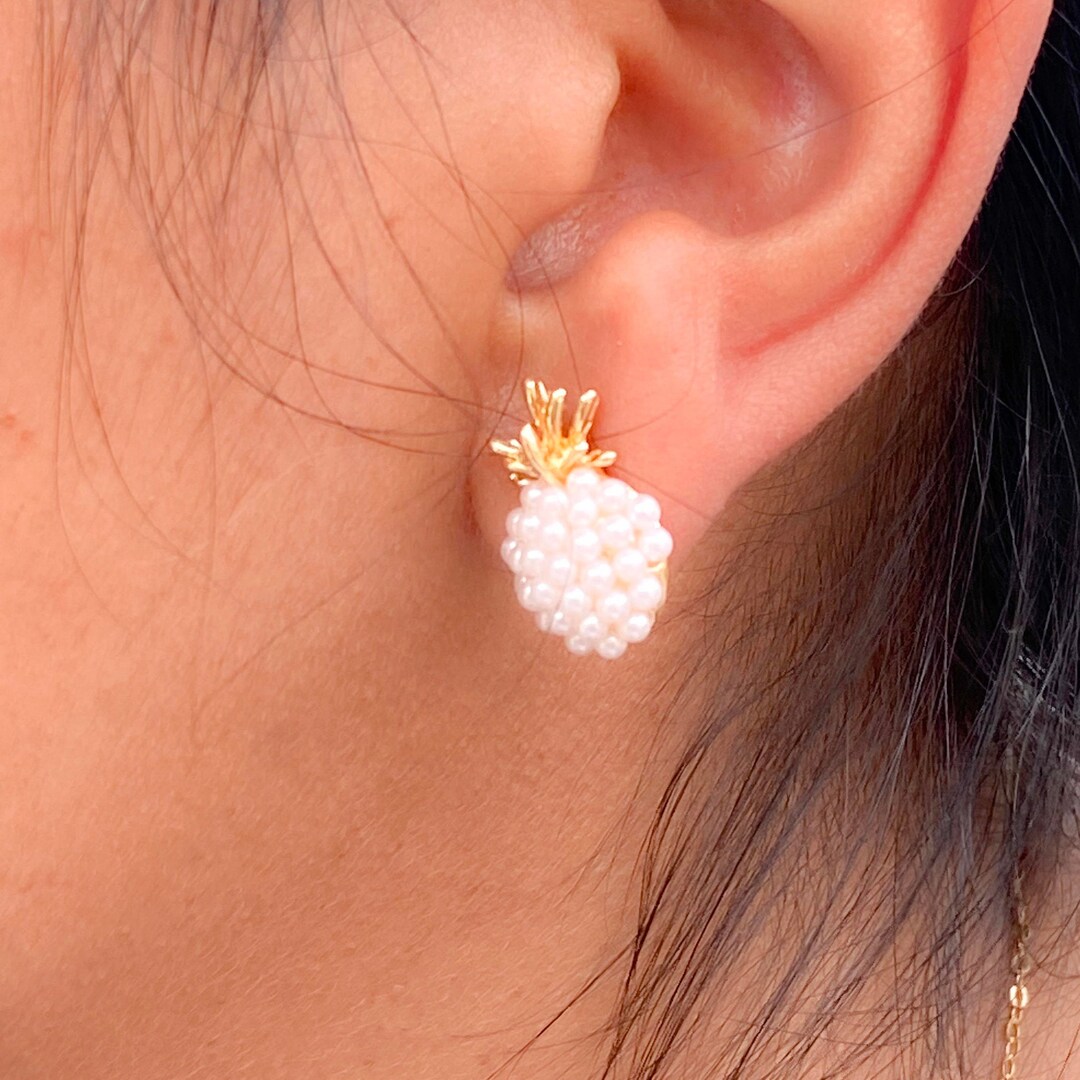 Small Pearl Pineapple Stud earrings Fashion Style Pineapple Etsy España