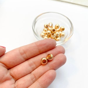 Gold Plated 8mm Big Hole Round Beads • Ball Sanded • 50 pcs Gold Filled Beads • Hypoallergenic High Quality Beads • Jewelry Supplies