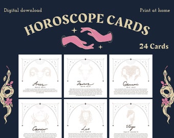 Zodiac Horoscope Cards | Star Sign Posters, PNG & PDF (Digital Download)