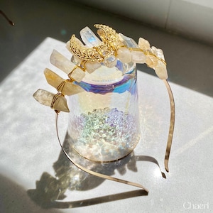 Thalia | Citine Crystal Quartz Crown with Golden Sun Charm, Wedding Tiara, Bridal Crown, Festival Crown, Bridesmaids, Golden Gemstones
