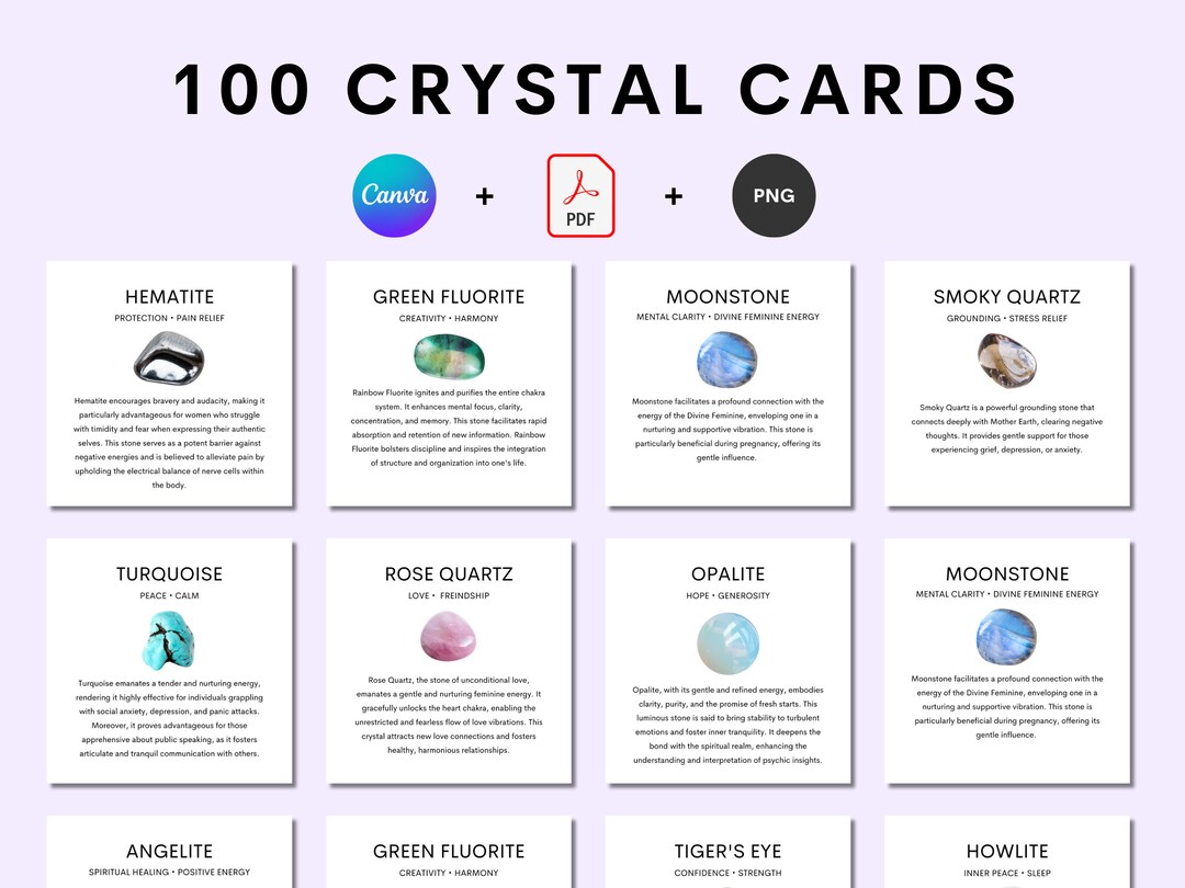 100 Crystal Cards | Printable Gemstone Guide (PDF & PNG) - Etsy Australia