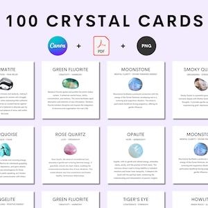 100 cartões de cristal | Downloads digitais instantâneos de cartas de pedras preciosas para pequenas empresas, curandeiros de Reiki, postagens em sites e mídias sociais, cartas de tarô