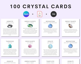 100 Crystal Cards | Printable Gemstone Guide (PDF & PNG)
