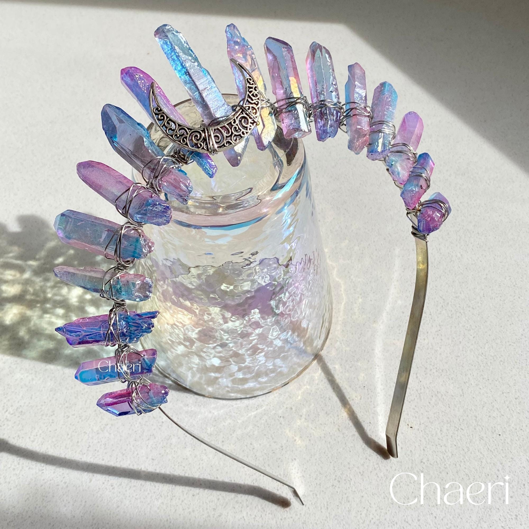 Fairy Crystal Crown with Silver Moon Goth Wedding Tiara