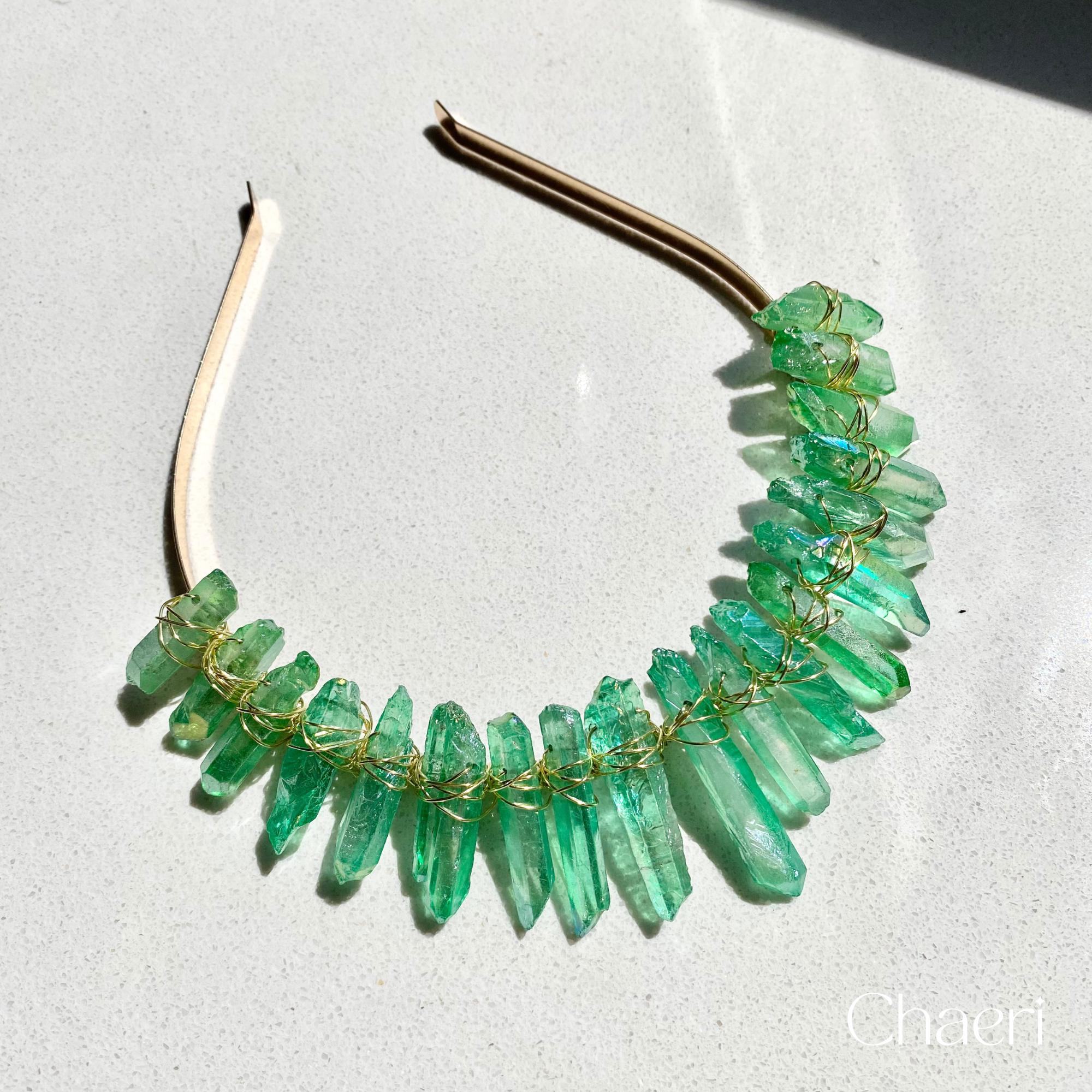 Jayne | Green Emerald Crystal Quartz Crown Wedding Tiara  display picture 2
