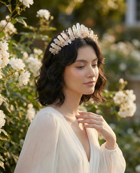 Serena | Aura Rose Quartz Crystal Crown With Charms, Aura  display picture 1