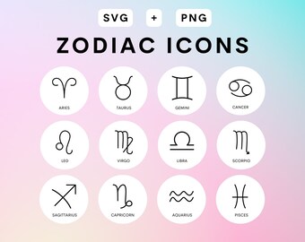 Zodiac Sign Icons | Astrology Symbols, Horoscope Elements (SVG PNG Digital Download)
