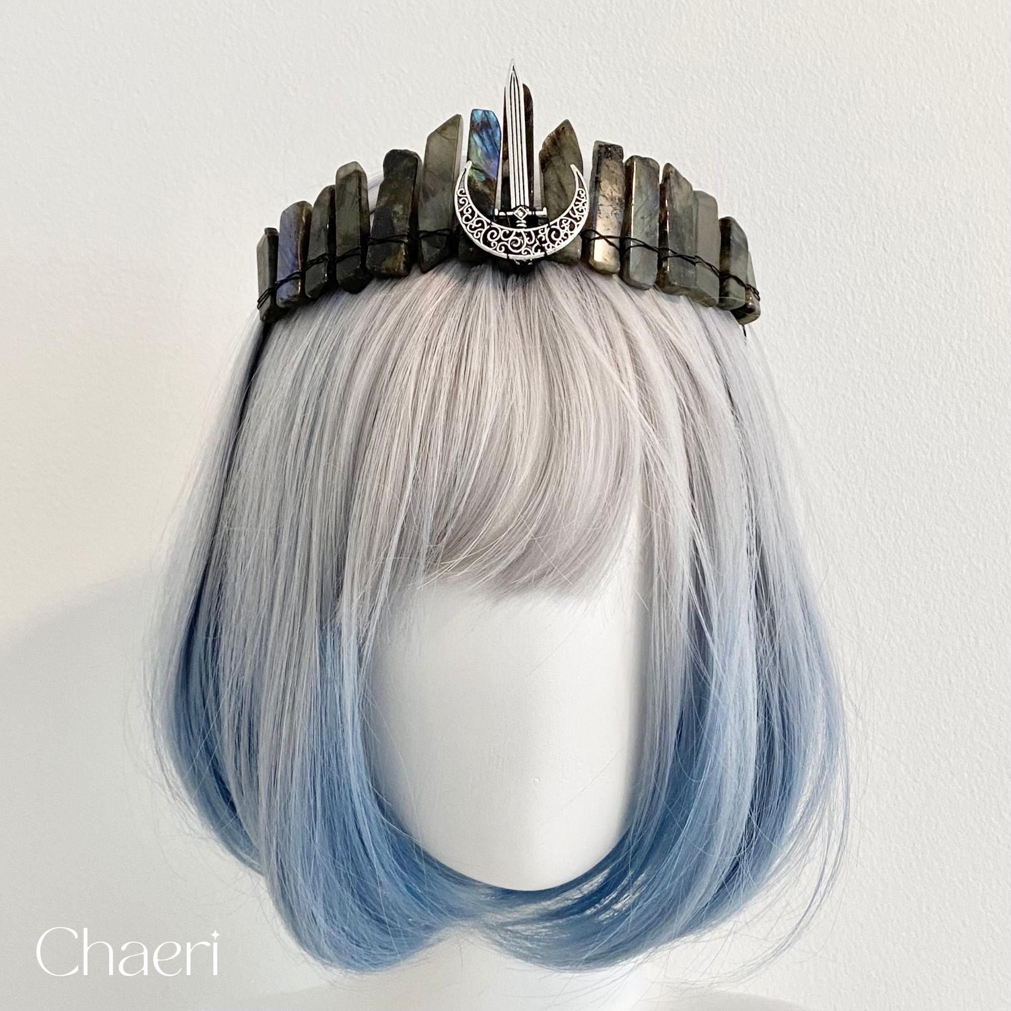 Labradorite Crystal Crown Headband Handmade Tiara Wedding Party Jewelry Labradorite Crystal Crown Gold Moon Tiara Witchcraft Wedding  main image 3