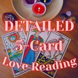 Gedetailleerde tarotlegging liefde / 5 kaarten / ex-geliefde / tweelingziel / toekomst / soulmate / komen ze terug / relatie / begeleiding / orakel / romantiek