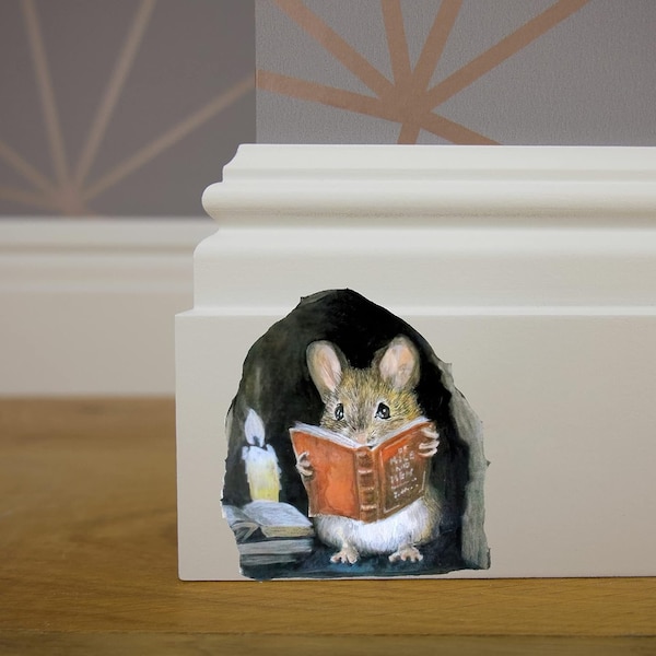 3D Mouse Reading in Hole Wall Sticker - Pack of 2