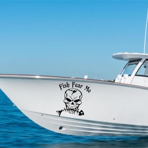 Sticker Skull and Cross bone Fish Fear Me - vinyloverdrukplaatjesticker voor boten, auto's, muren