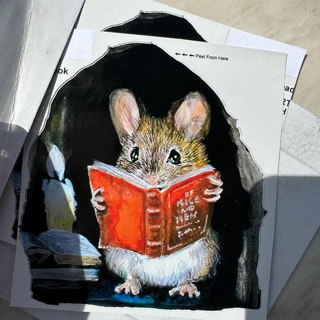 Mouse Reading Wall Decal – 3D Book In Hole Vinyl Sticker, Whimsical Room Decor, Easy Peel & Stick - View #9