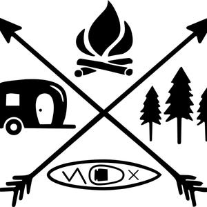 Campingpijlsticker, buitenavontuur, bergbossticker voor auto, vrachtwagen, motorfiets, raam, bumper