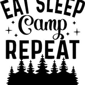 Sticker Eat Sleep Camp herhalen: vinyl autosticker avontuur buiten