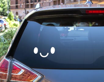 Smiling Face Vinyl Decal, Happy Emoji Car Sticker, Waterproof