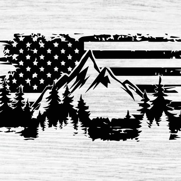 Mountain Range Vinyl Decal Sticker - American Flag Emblem (Set of 2)