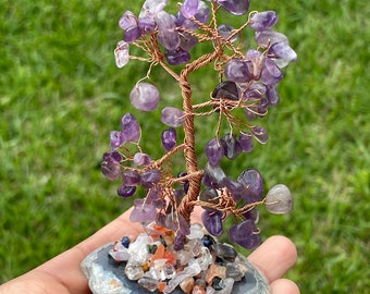 Wire Wrapped Crystal Tree, Amethyst Crystal Tree, Pepple Crystal Tree, Real Pebble Crystal Tree