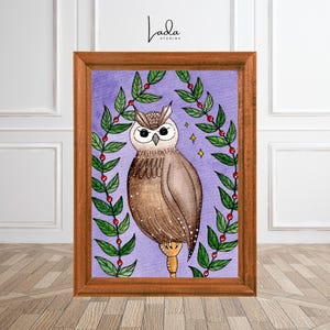 Halloween Offer: Watercolor Owl Moon Print, Whimsical Cottagecore Woodland Art (Digital Download)