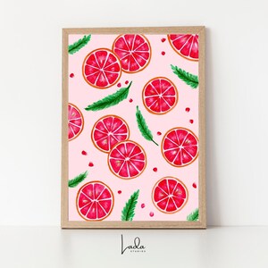 Watercolor Grapefruit Pomegranate Print: Bright Kitchen Wall Art (Digital Download)