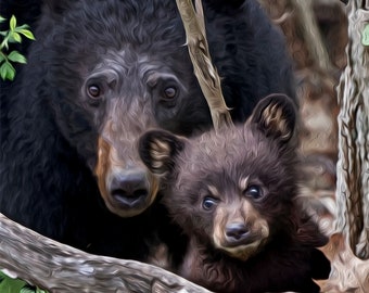 Baby Bear, Bear Cub, Mama and Baby Bear, Bear Photograph, Bear Poster