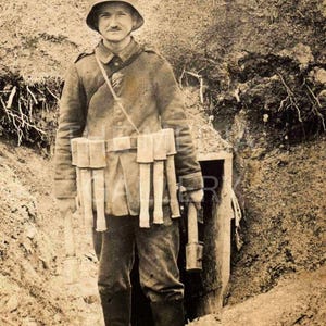 WWI German Grenadier Photo Print - Vintage Photo - World War 1 - WWI War Photo - WWI German Soldier - Steampunk Art - Trench Warfare