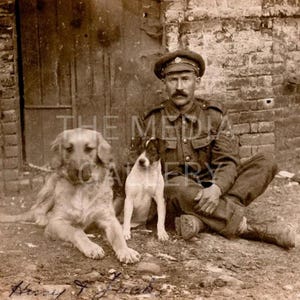 WW1 Soldier & Dog Friends Photo Print Wall Art - Old Dog Photo - World War 1 Photo - Dog Art Print - Vintage Old Animal Photograph