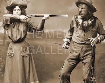 Annie Oakley Pointing Rifle Photo Print Wall Art - Western Photo - Vintage Old Photo - Western Art - 1800's - Old West - Western Decor