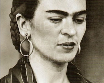 Frida Kahlo Vintage Photo Print, Black and White Artist Portrait Wall Art, Mexican Art Legend Poster, Unframed Sepia Tone Photograph