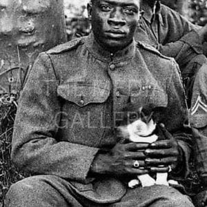 Harlem Hellfighter & Puppy, WWI Soldier Photo Print - World War 1 Photo Picture - Vintage Old Photo - Dog Photo Print - Trench Warfare