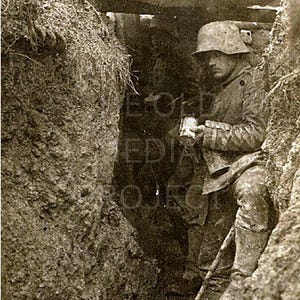 WW1 German Soldiers in a Trench Photo Print - Vintage Old War Photo - World War I Photo - Cool Image - Steampunk Art - Trench Warfare