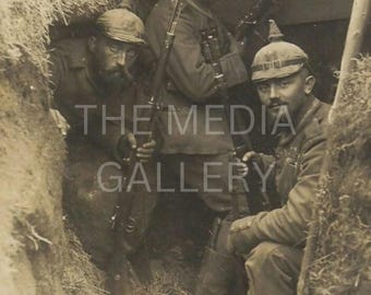 WW1 German Soldiers Trench Photo Print - Vintage Military Wall Art